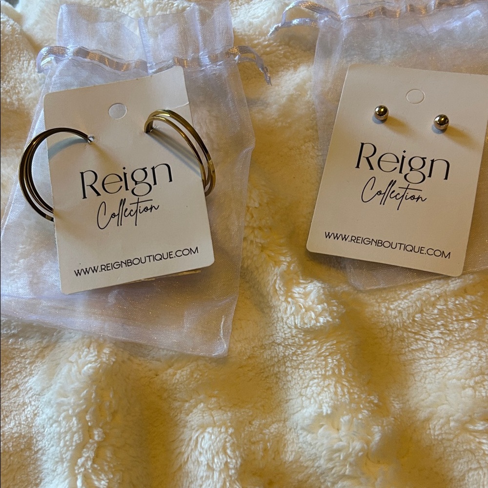 Reign Gold Hoop and Stud Earrings Set